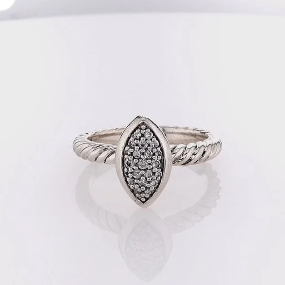David Yurman Sterling Diamond Marquise Design Ring - Picture 1 of 3